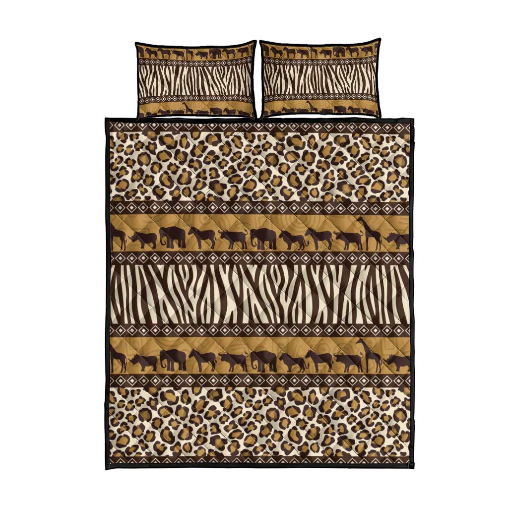 Leopards and Zebra Skins Quilt Bed Set Mix African Pattern