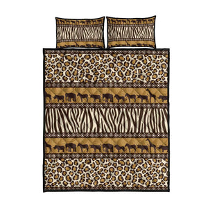 Leopards and Zebra Skins Quilt Bed Set Mix African Pattern