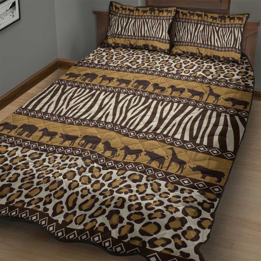 Leopards and Zebra Skins Quilt Bed Set Mix African Pattern