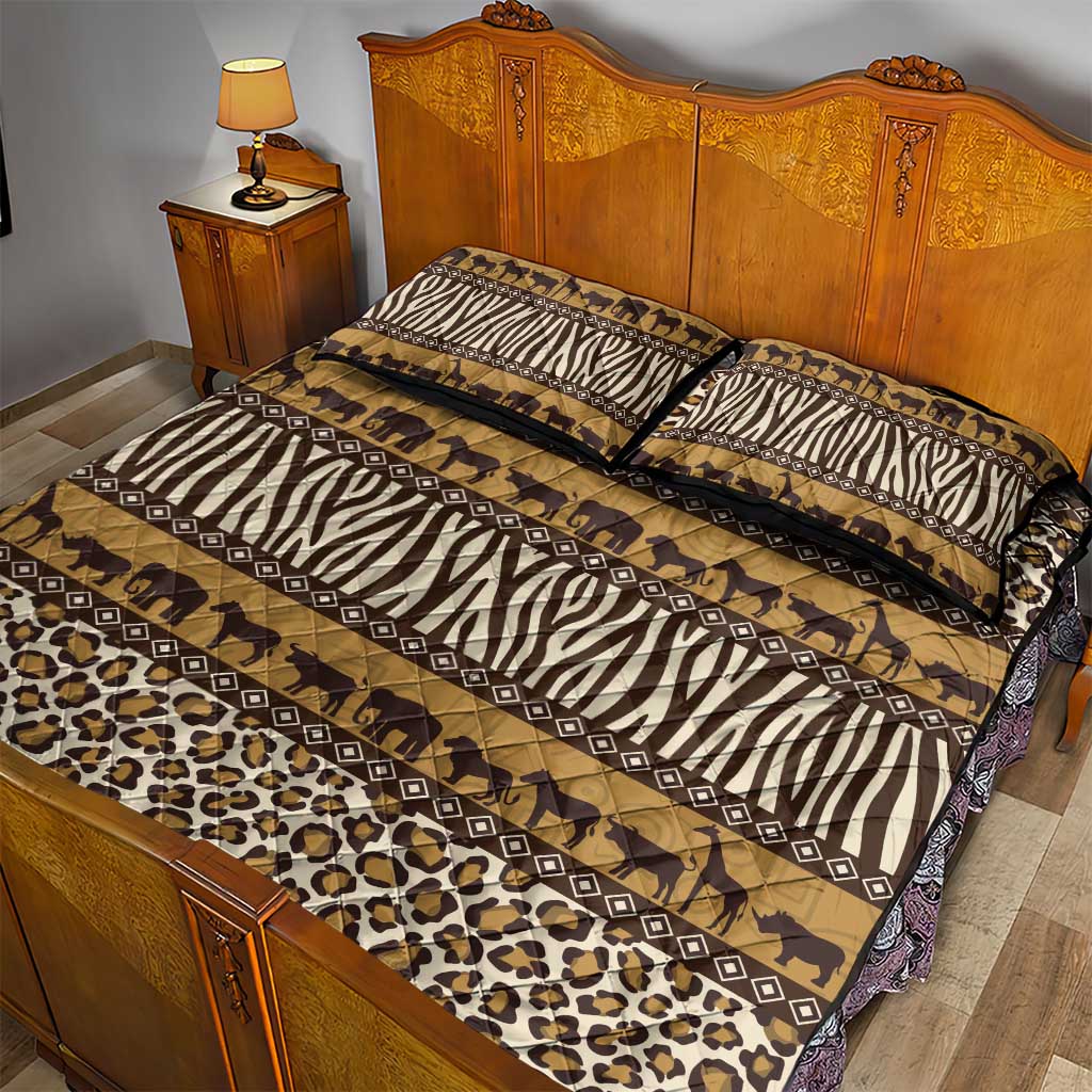 Leopards and Zebra Skins Quilt Bed Set Mix African Pattern