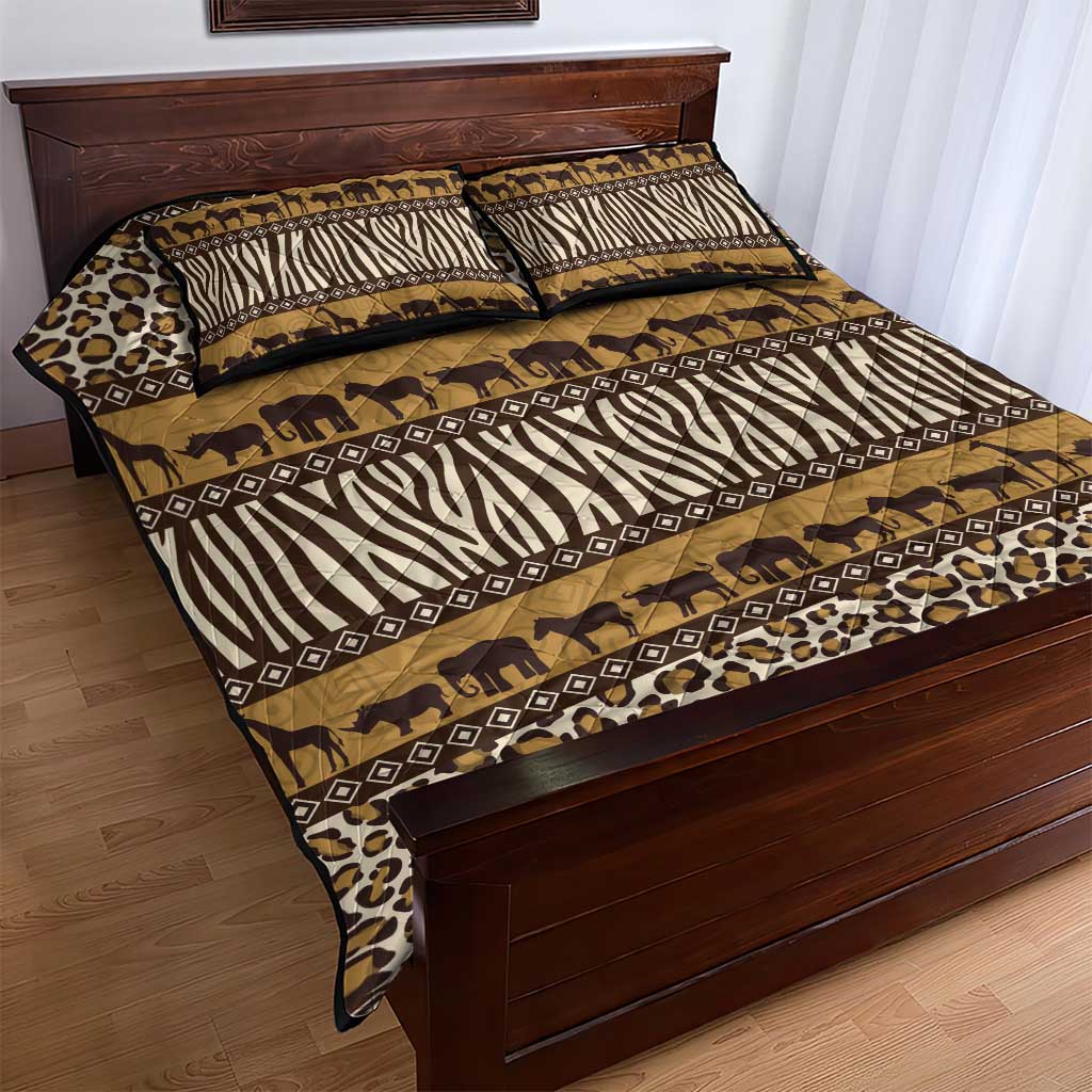 Leopards and Zebra Skins Quilt Bed Set Mix African Pattern