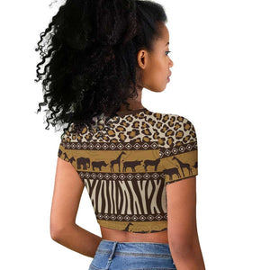 Leopards and Zebra Skins Raglan Cropped T shirt Mix African Pattern