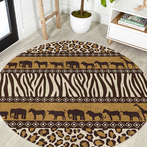 Leopards and Zebra Skins Round Carpet Mix African Pattern