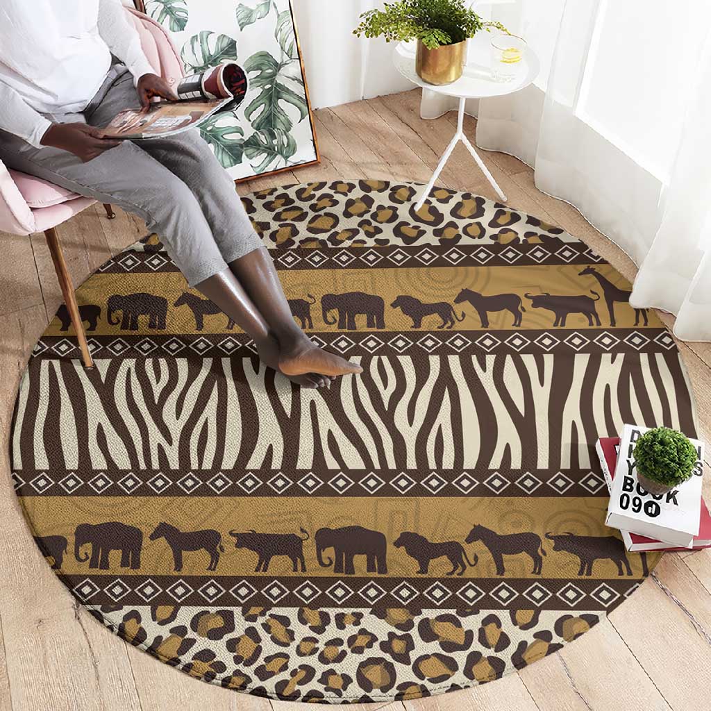Leopards and Zebra Skins Round Carpet Mix African Pattern
