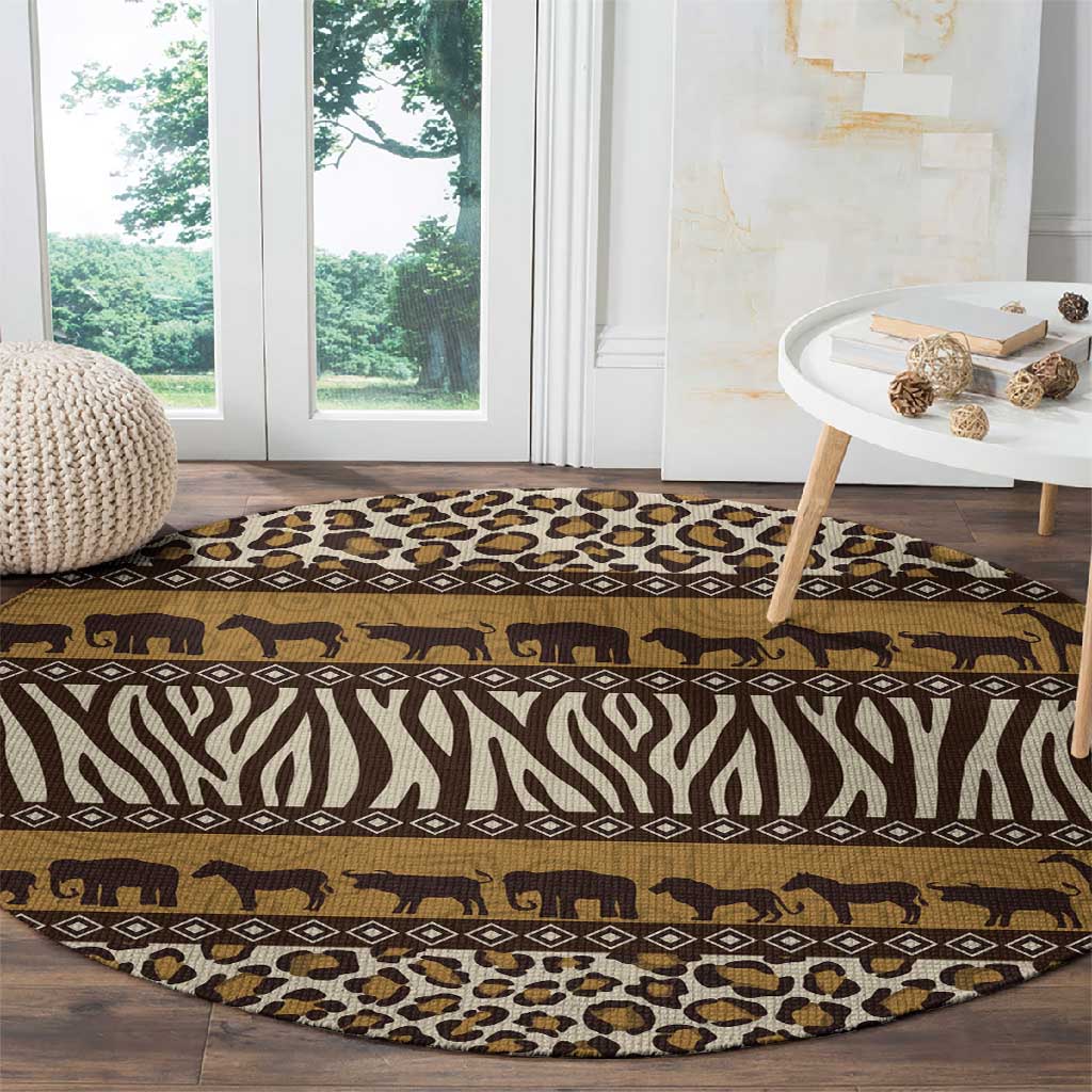 Leopards and Zebra Skins Round Carpet Mix African Pattern