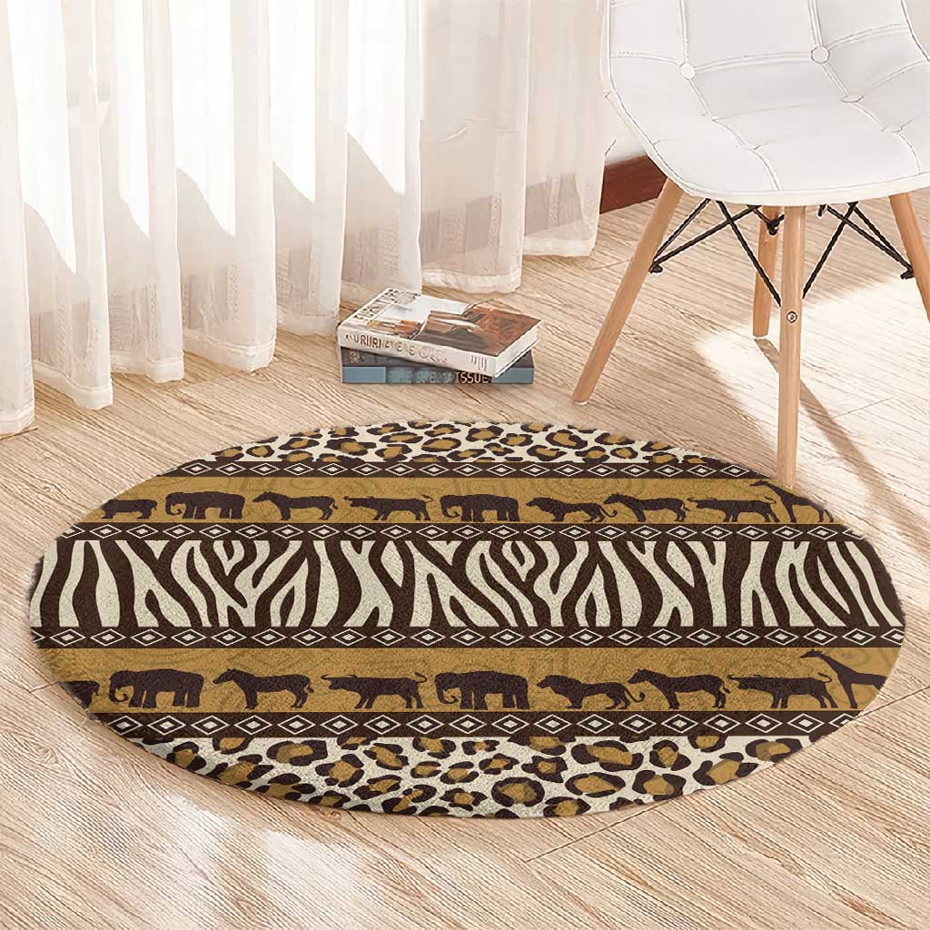 Leopards and Zebra Skins Round Carpet Mix African Pattern