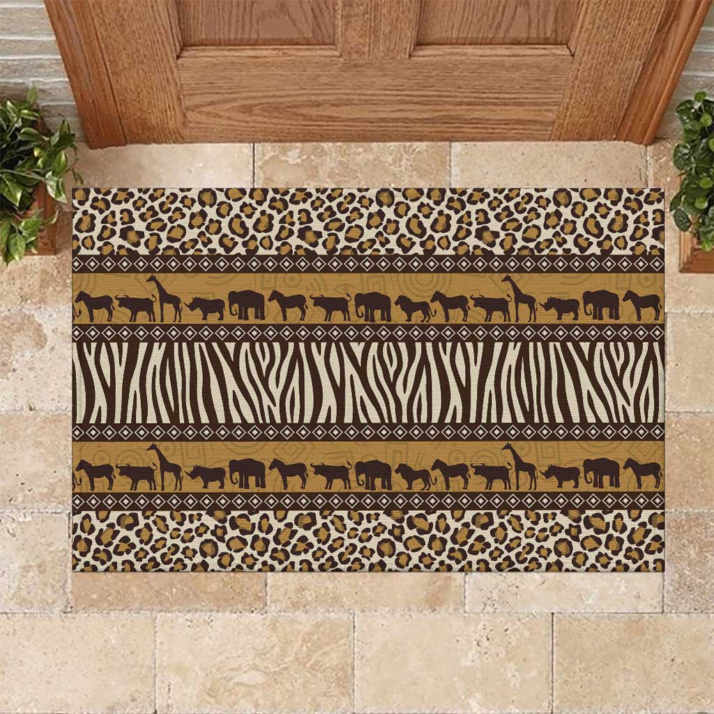 Leopards and Zebra Skins Rubber Doormat Mix African Pattern