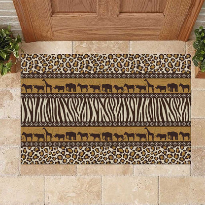 Leopards and Zebra Skins Rubber Doormat Mix African Pattern
