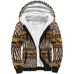 Leopards and Zebra Skins Sherpa Hoodie Mix African Pattern