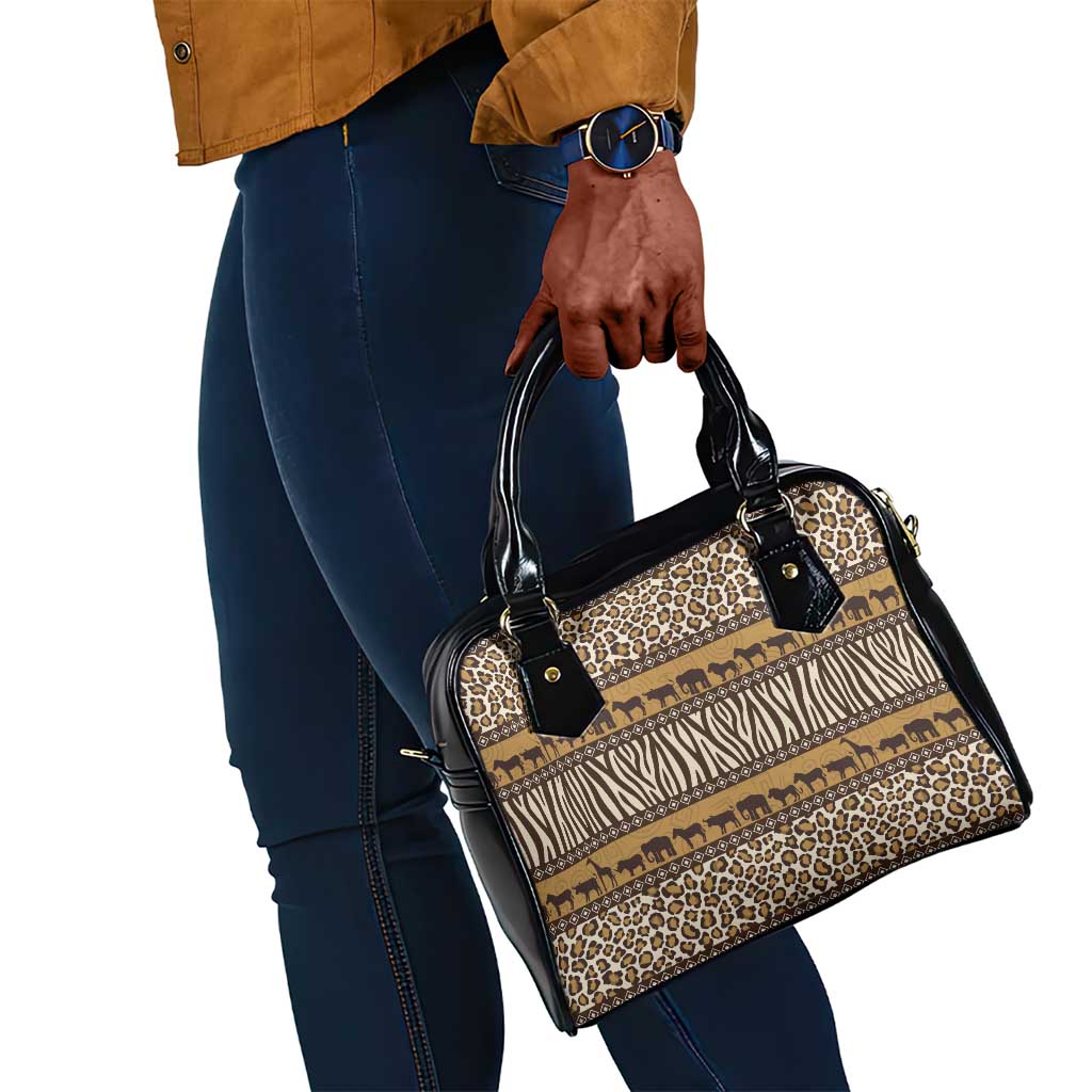 Leopards and Zebra Skins Shoulder Handbag Mix African Pattern