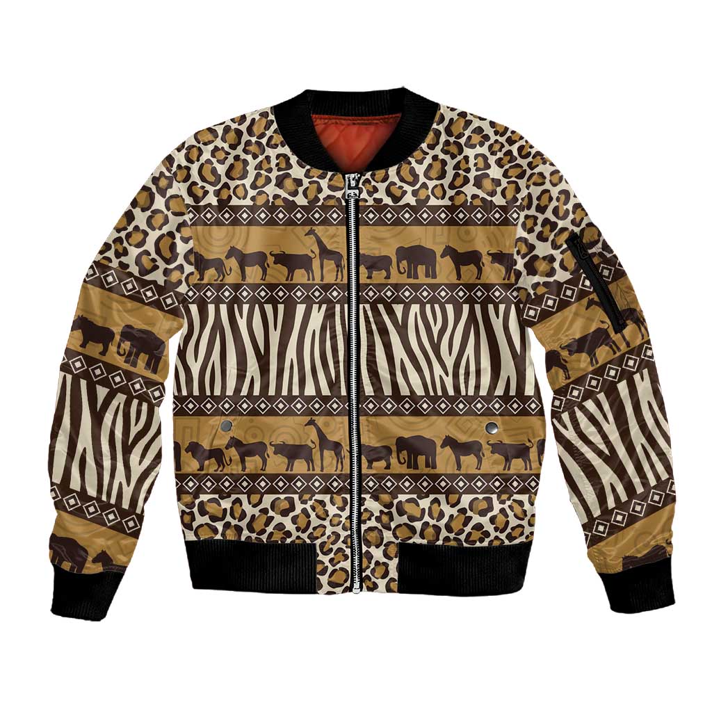 Leopards and Zebra Skins Sleeve Zip Bomber Jacket Mix African Pattern