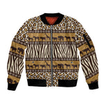 Leopards and Zebra Skins Sleeve Zip Bomber Jacket Mix African Pattern