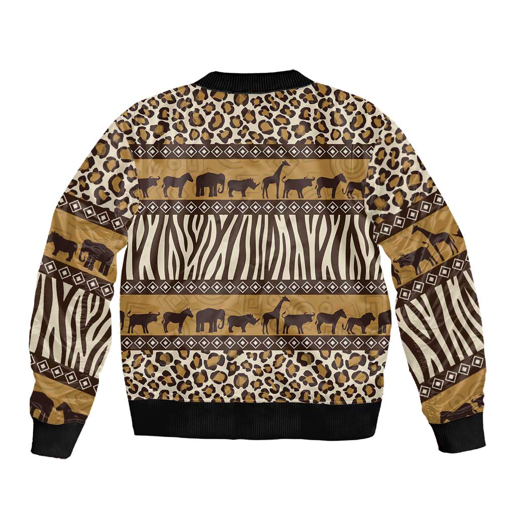 Leopards and Zebra Skins Sleeve Zip Bomber Jacket Mix African Pattern