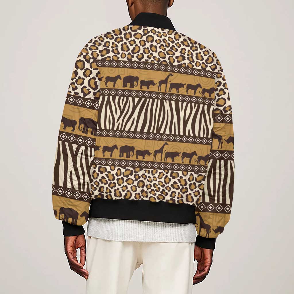 Leopards and Zebra Skins Sleeve Zip Bomber Jacket Mix African Pattern