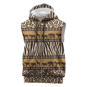 Leopards and Zebra Skins Sleeveless Zip Hoodie Mix African Pattern - African Pride