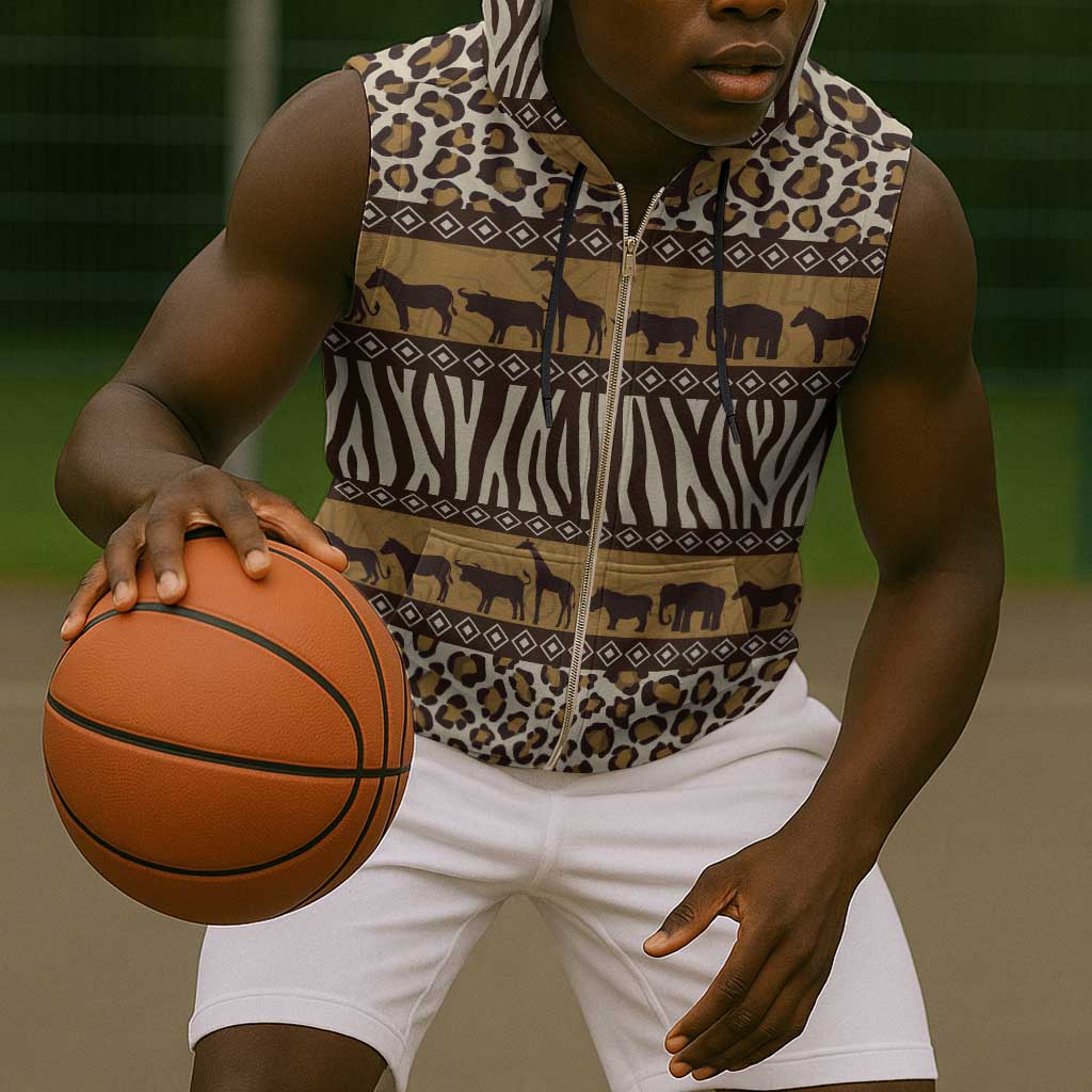 Leopards and Zebra Skins Sleeveless Zip Hoodie Mix African Pattern - African Pride
