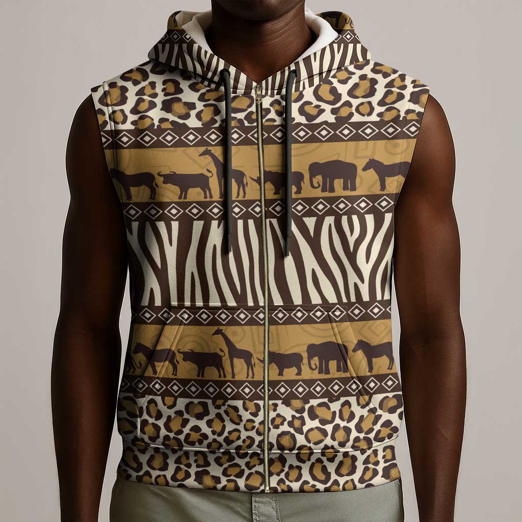 Leopards and Zebra Skins Sleeveless Zip Hoodie Mix African Pattern - African Pride