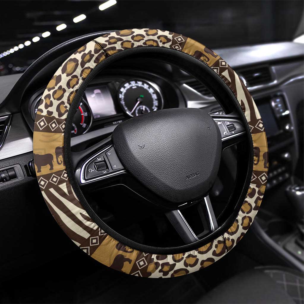 Leopards and Zebra Skins Steering Wheel Cover Mix African Pattern