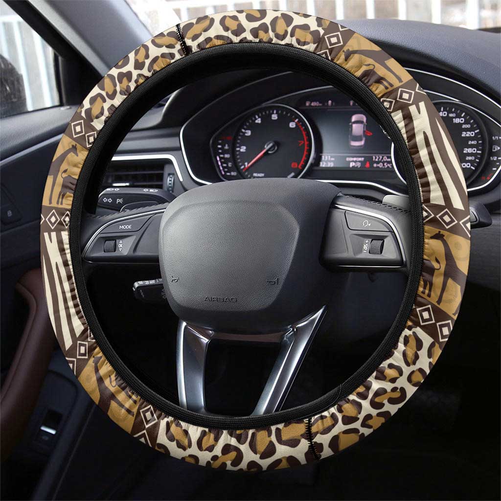 Leopards and Zebra Skins Steering Wheel Cover Mix African Pattern