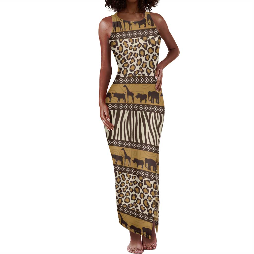 Leopards and Zebra Skins Tank Maxi Dress Mix African Pattern