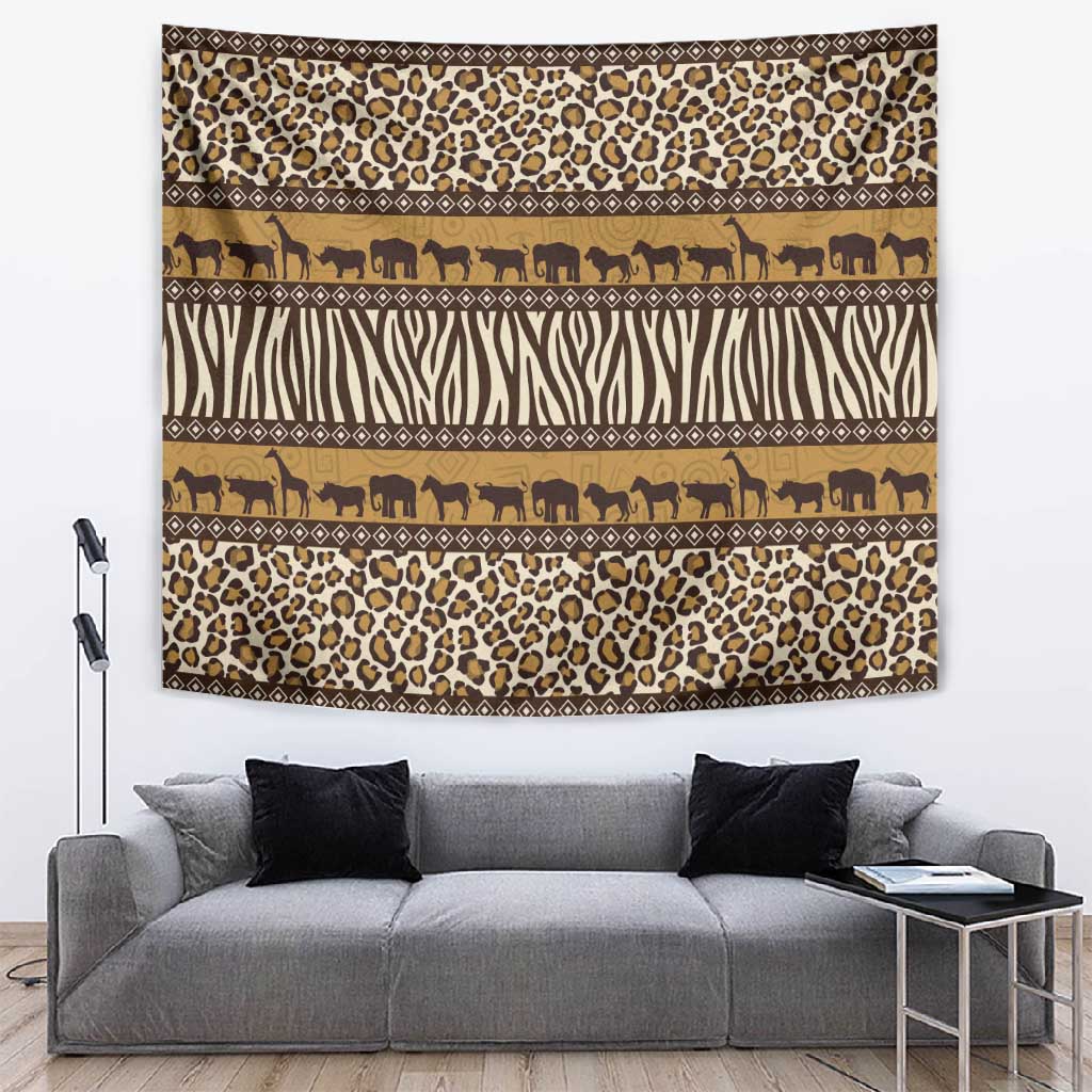 Leopards and Zebra Skins Tapestry Mix African Pattern