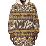 Leopards and Zebra Skins Wearable Blanket Hoodie Mix African Pattern