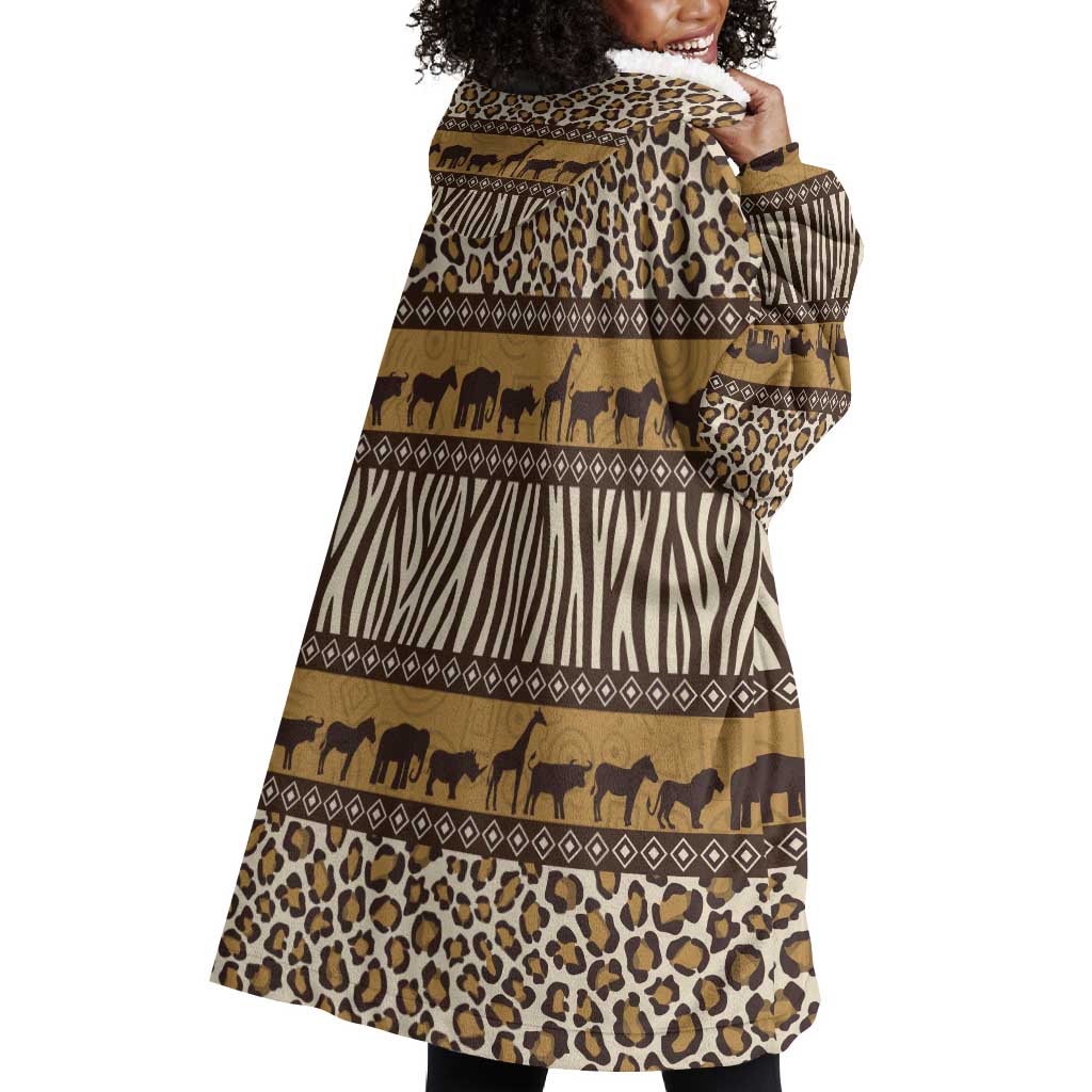 Leopards and Zebra Skins Wearable Blanket Hoodie Mix African Pattern