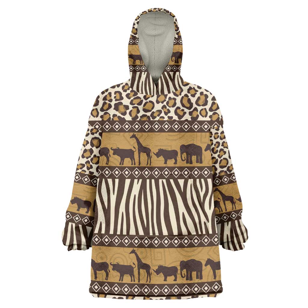Leopards and Zebra Skins Wearable Blanket Hoodie Mix African Pattern