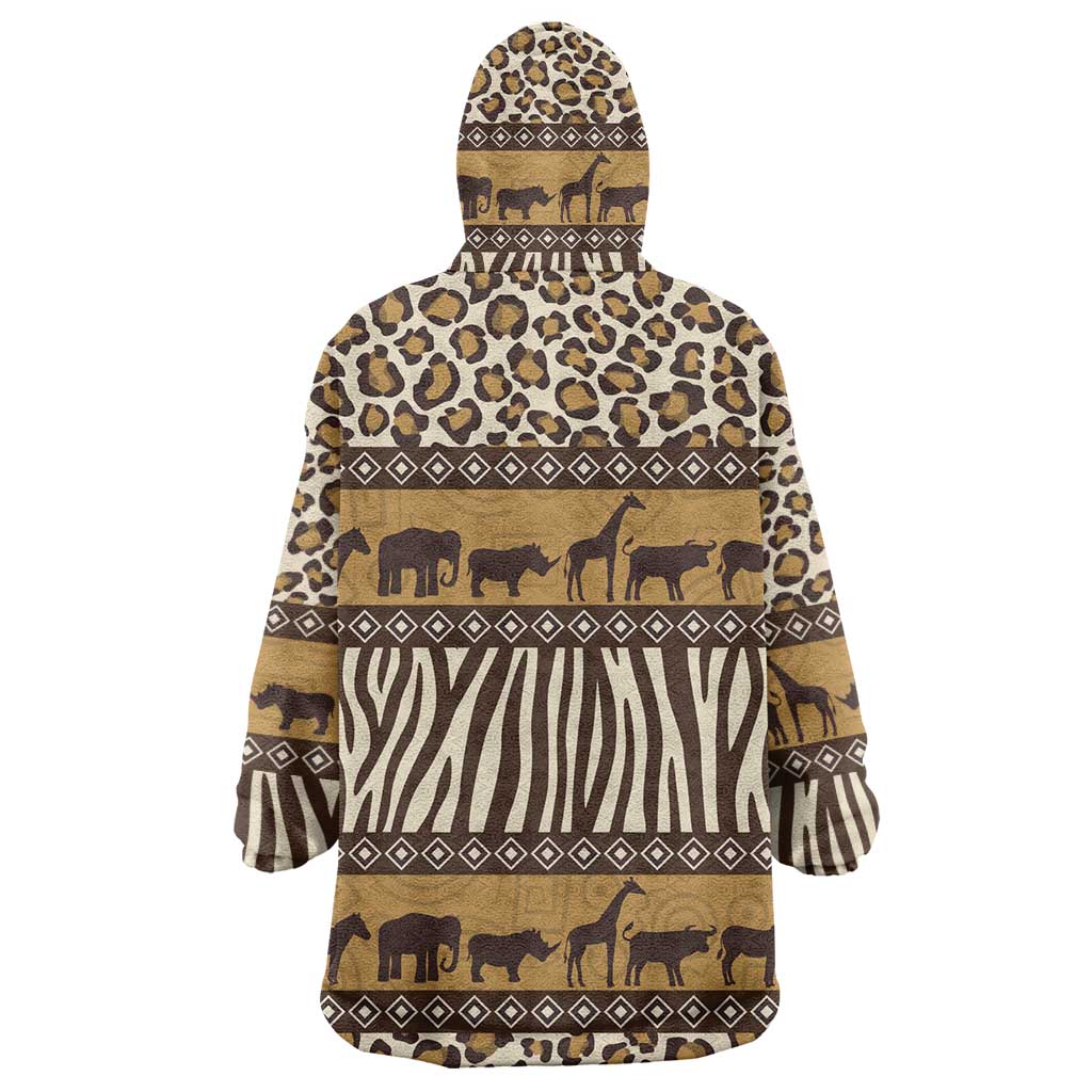 Leopards and Zebra Skins Wearable Blanket Hoodie Mix African Pattern