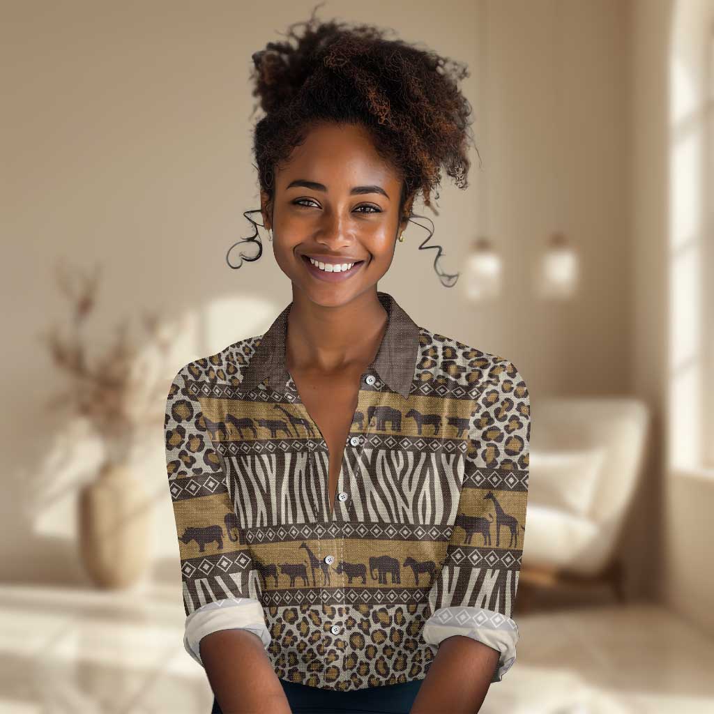 Leopards and Zebra Skins Women Casual Shirt Mix African Pattern