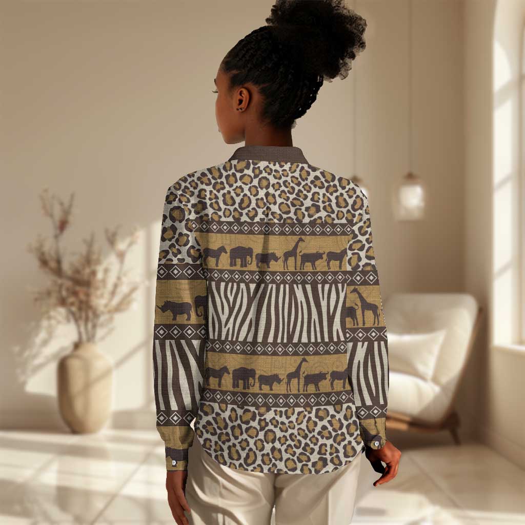 Leopards and Zebra Skins Women Casual Shirt Mix African Pattern