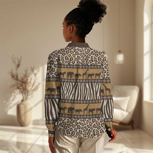 Leopards and Zebra Skins Women Casual Shirt Mix African Pattern