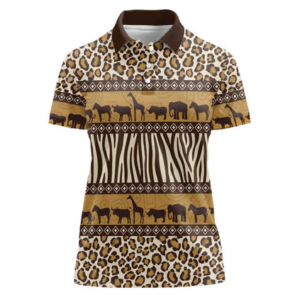 Leopards and Zebra Skins Women Polo Shirt Mix African Pattern