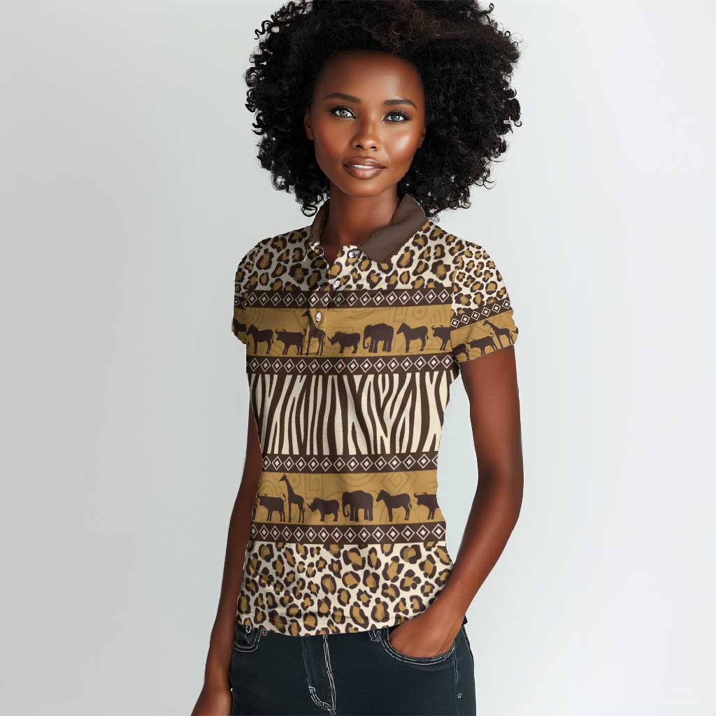 Leopards and Zebra Skins Women Polo Shirt Mix African Pattern