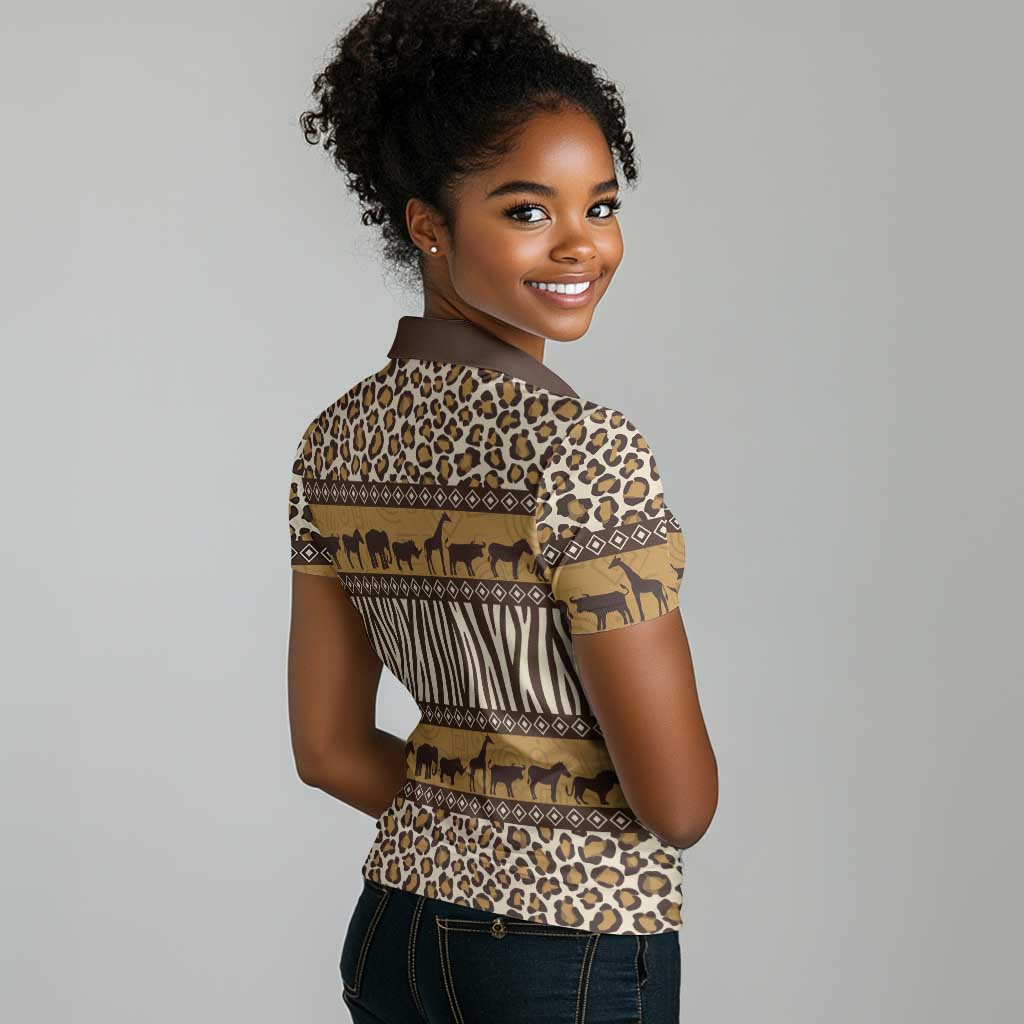 Leopards and Zebra Skins Women Polo Shirt Mix African Pattern