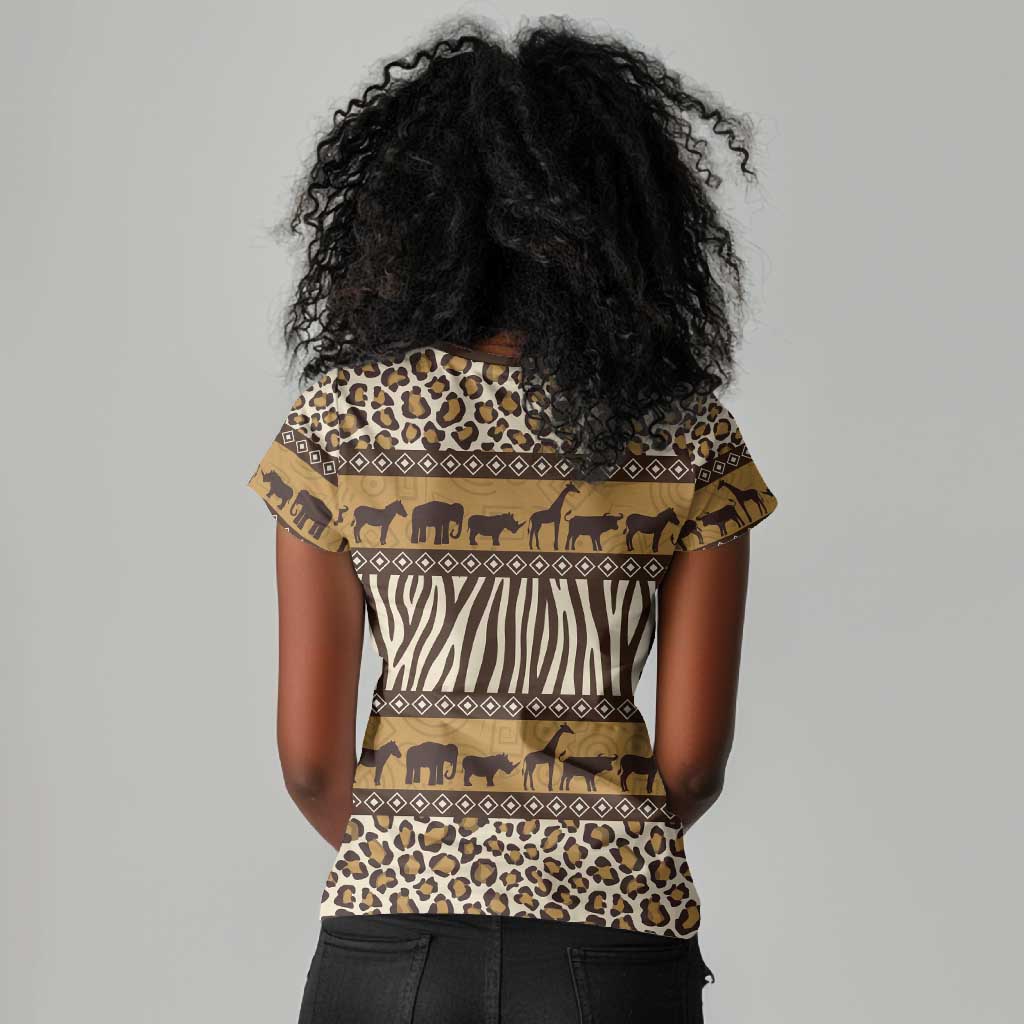 Leopards and Zebra Skins Women V-Neck T-Shirt Mix African Pattern