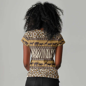 Leopards and Zebra Skins Women V-Neck T-Shirt Mix African Pattern