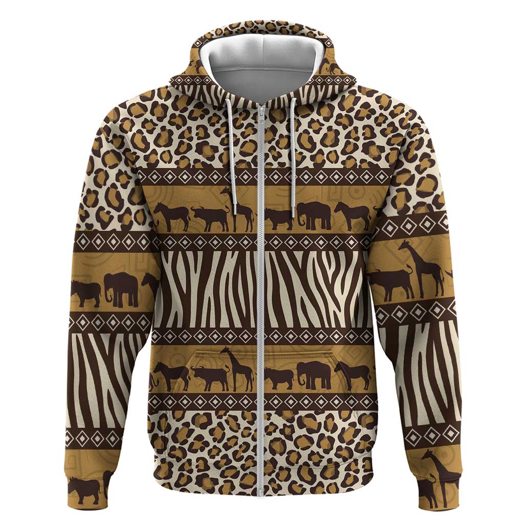 Leopards and Zebra Skins Zip Hoodie Mix African Pattern