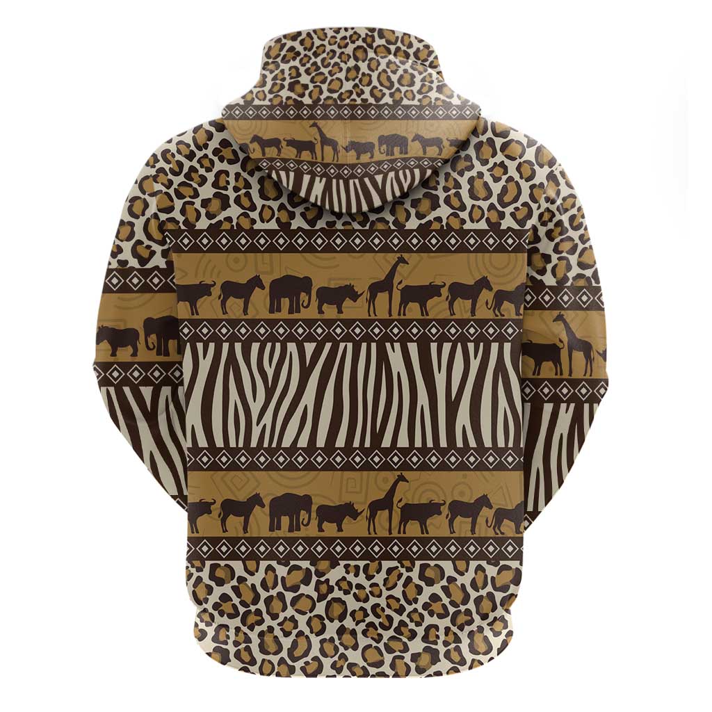 Leopards and Zebra Skins Zip Hoodie Mix African Pattern