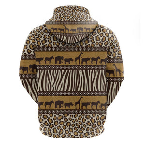 Leopards and Zebra Skins Zip Hoodie Mix African Pattern