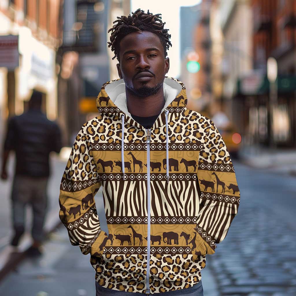 Leopards and Zebra Skins Zip Hoodie Mix African Pattern
