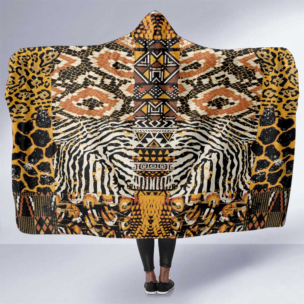 Wild Animal Skins Hooded Blanket African Tribal Pattern
