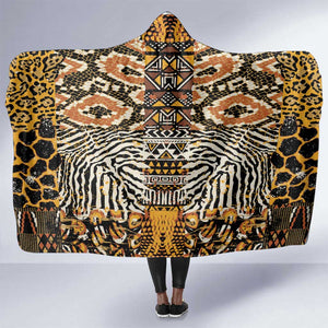 Wild Animal Skins Hooded Blanket African Tribal Pattern