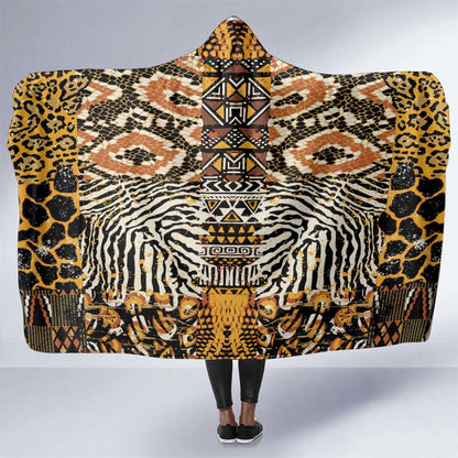 Wild Animal Skins Hooded Blanket African Tribal Pattern