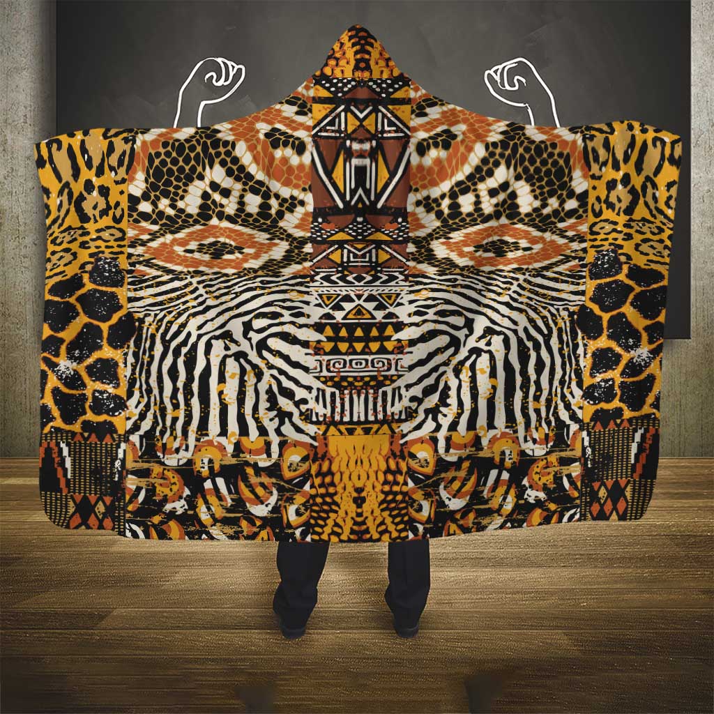 Wild Animal Skins Hooded Blanket African Tribal Pattern