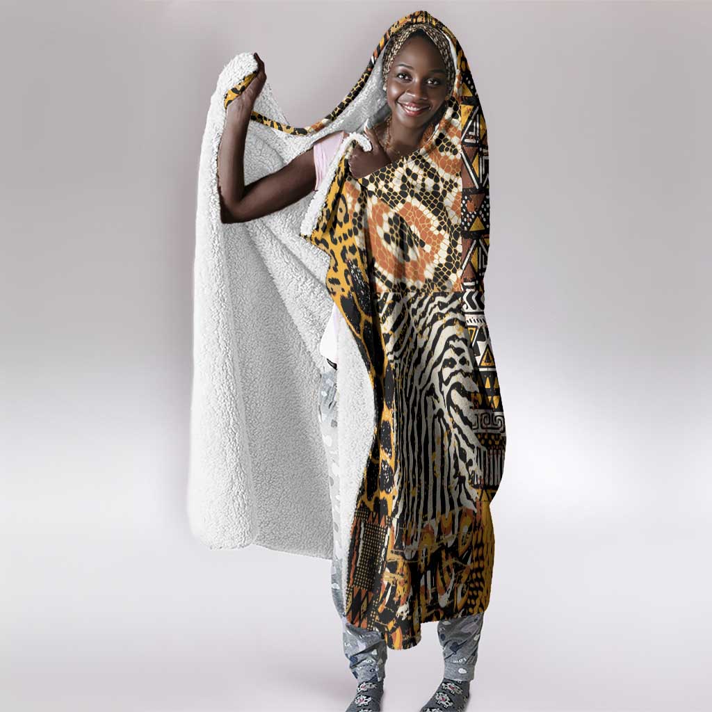 Wild Animal Skins Hooded Blanket African Tribal Pattern