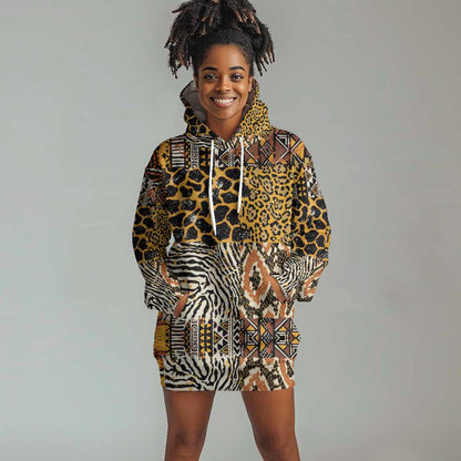 Wild Animal Skins Hoodie Dress African Tribal Pattern