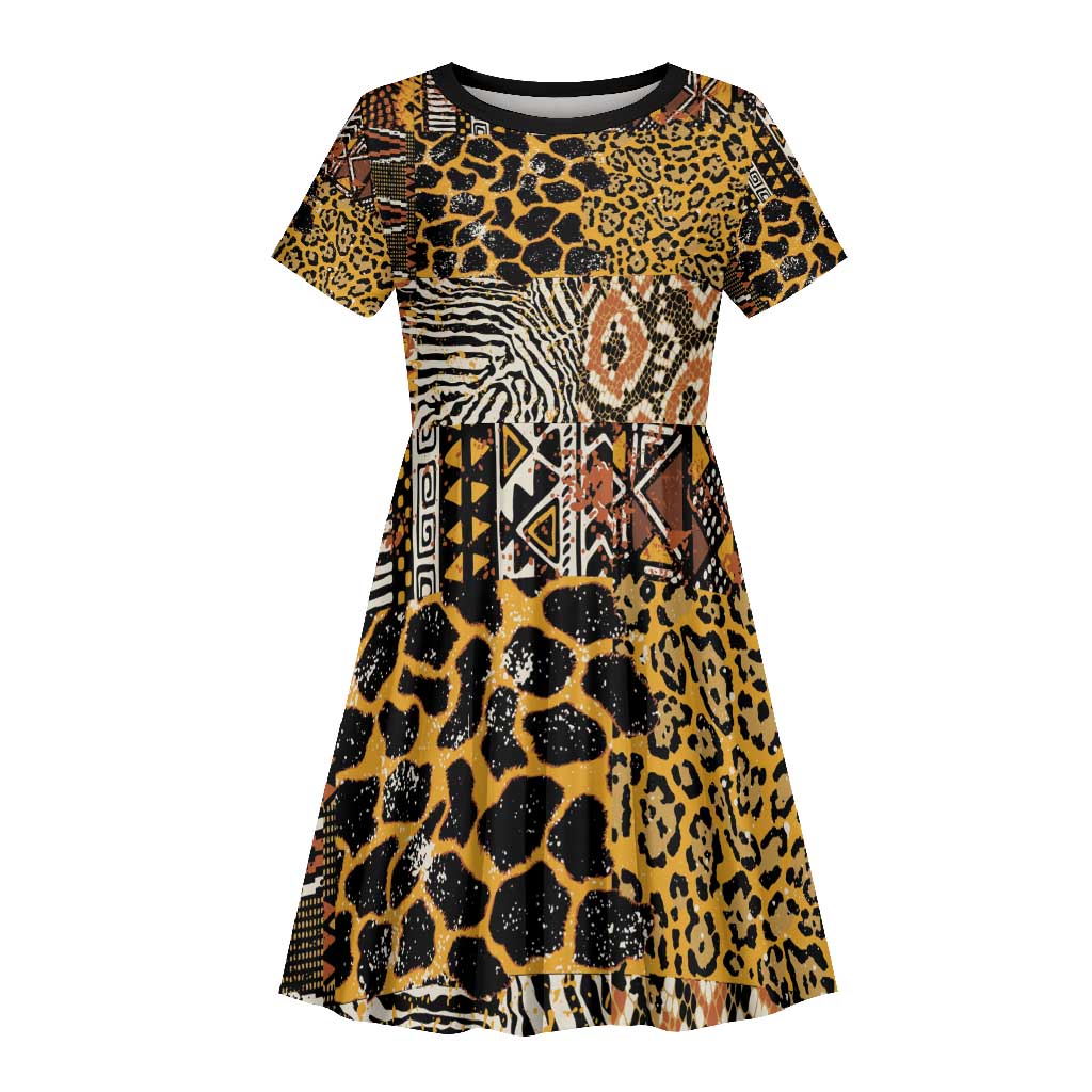 Wild Animal Skins Kid Short Sleeve Dress African Tribal Pattern