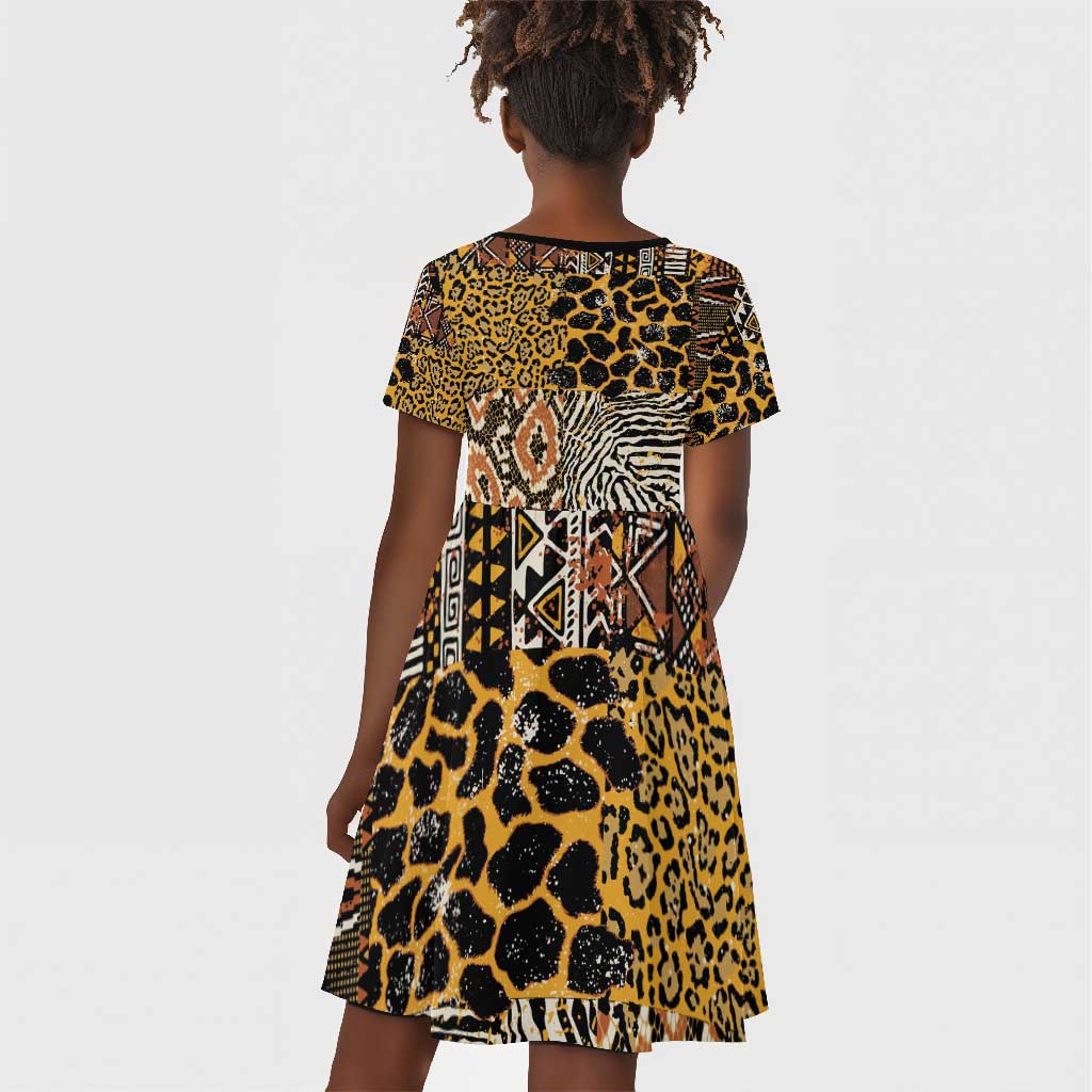 Wild Animal Skins Kid Short Sleeve Dress African Tribal Pattern