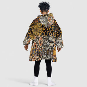 Wild Animal Skins Kid Wearable Blanket Hoodie African Tribal Pattern